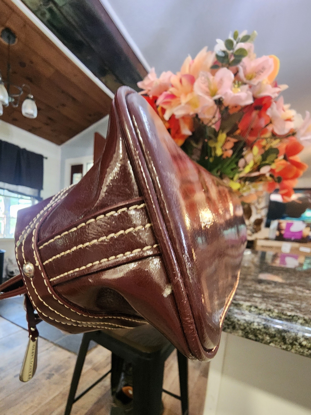 Franco Sarto Patent Leather Satchel in Deep Burgundy - Picture 7 of 14